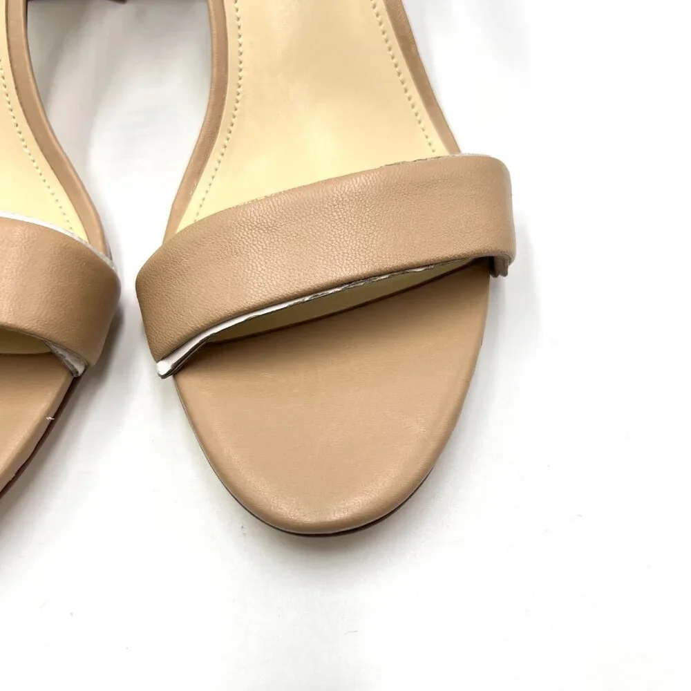 Nine West Womens Size 10 Nude Tan Beige Leather‎ Pruce Sandals Heels Shoes New
